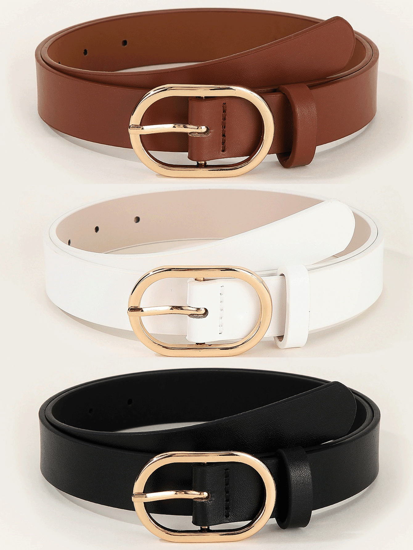 3PCS Gold Square Buckle Belts