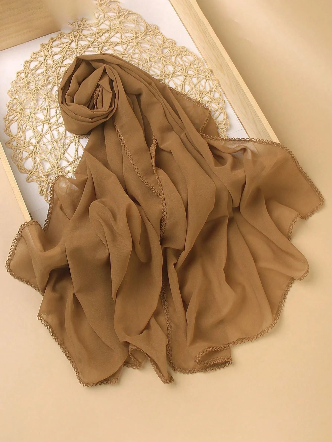 FADZOYLE Chiffon Crochet Edge Scarf