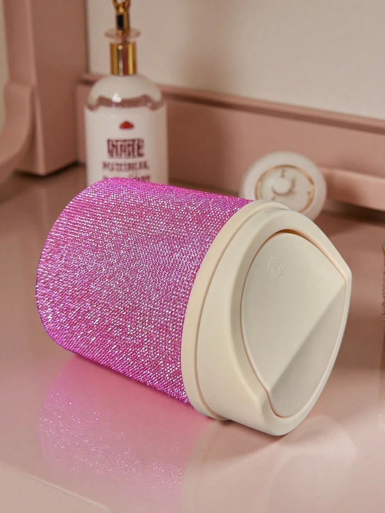Rhinestone Rotating Makeup Trash Can