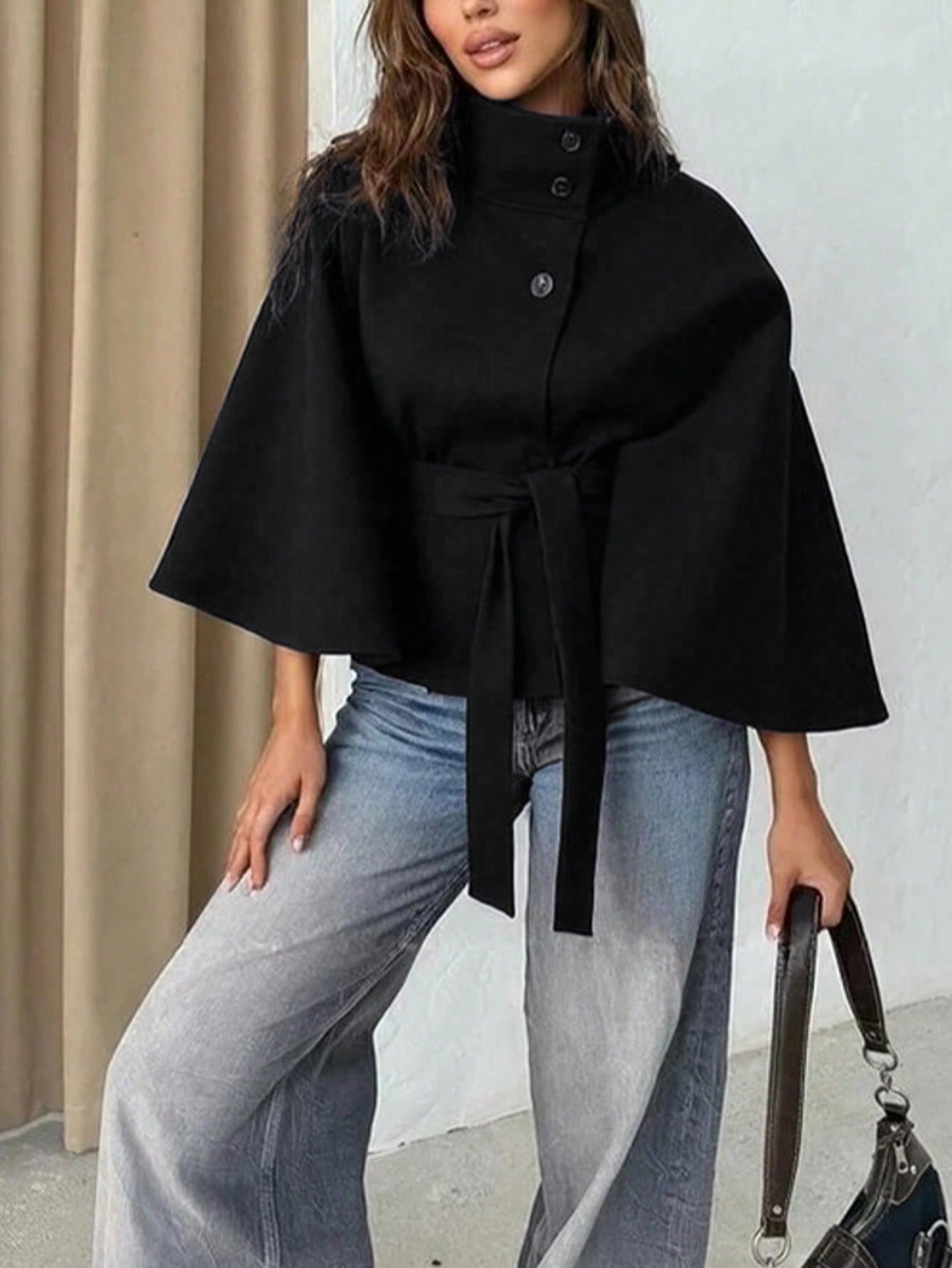 Women’s Tie Waist Woolen Cloak