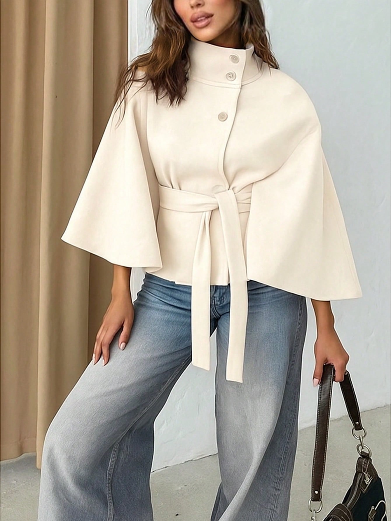 Women’s Tie Waist Woolen Cloak