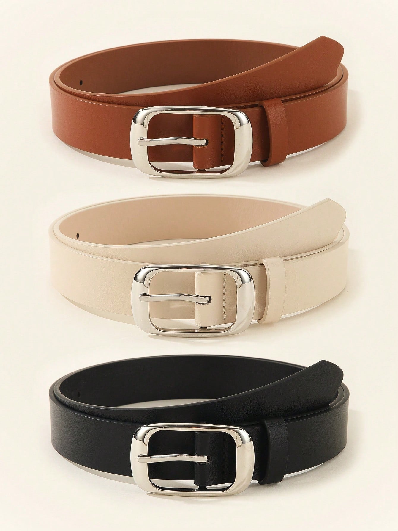 3PCS Square Buckle PU Belts