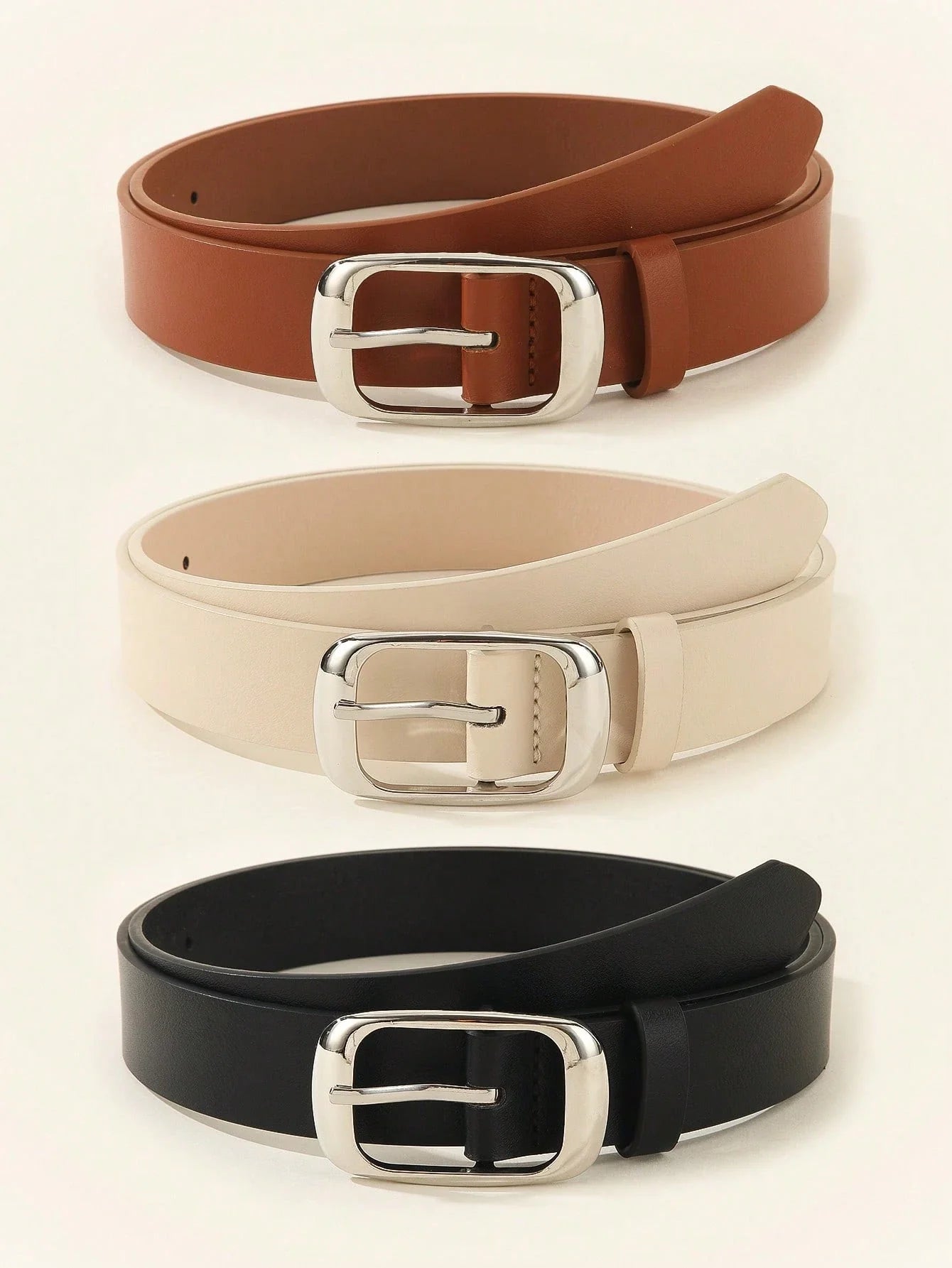 3PCS Square Buckle PU Belts