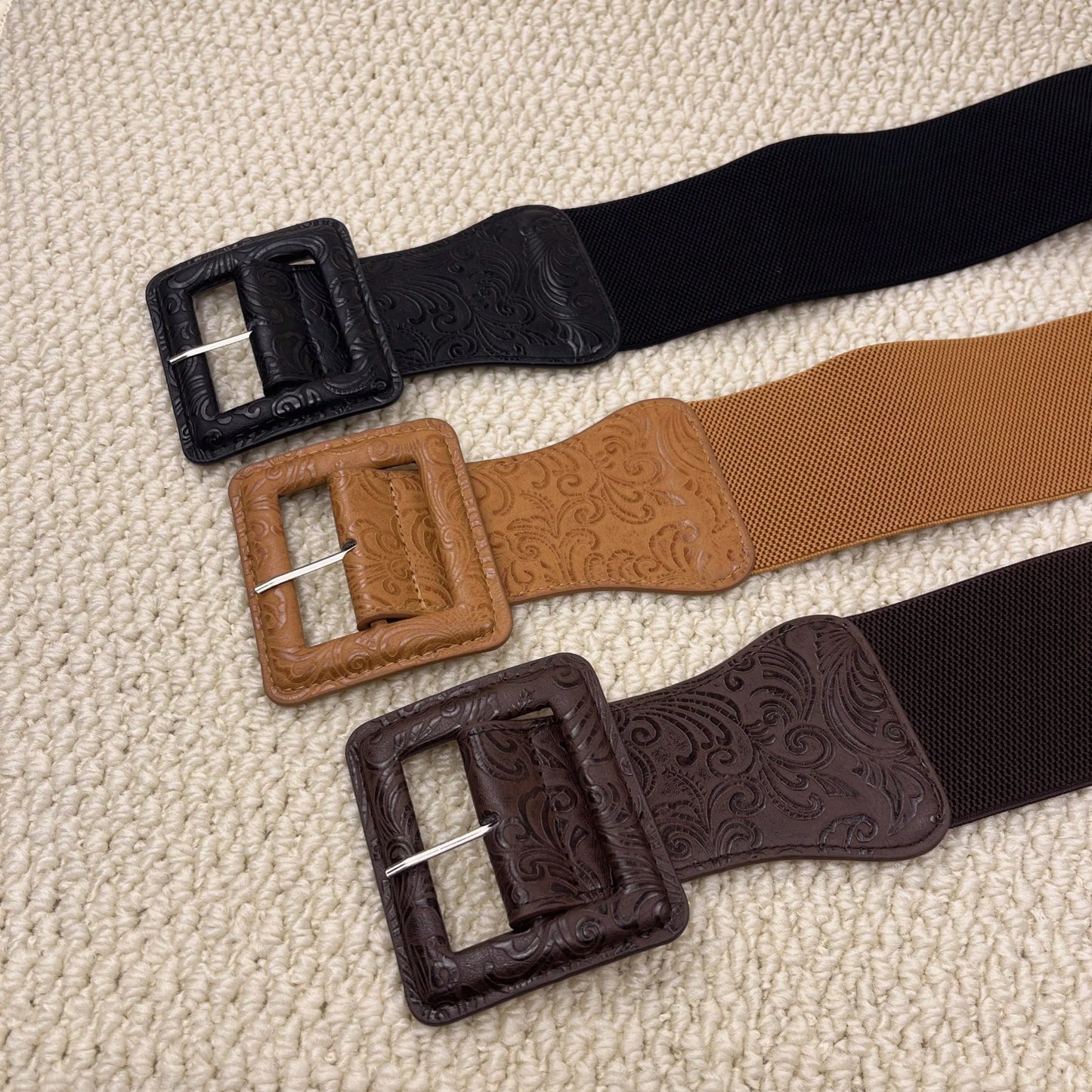 Square Buckle Dress With Belt