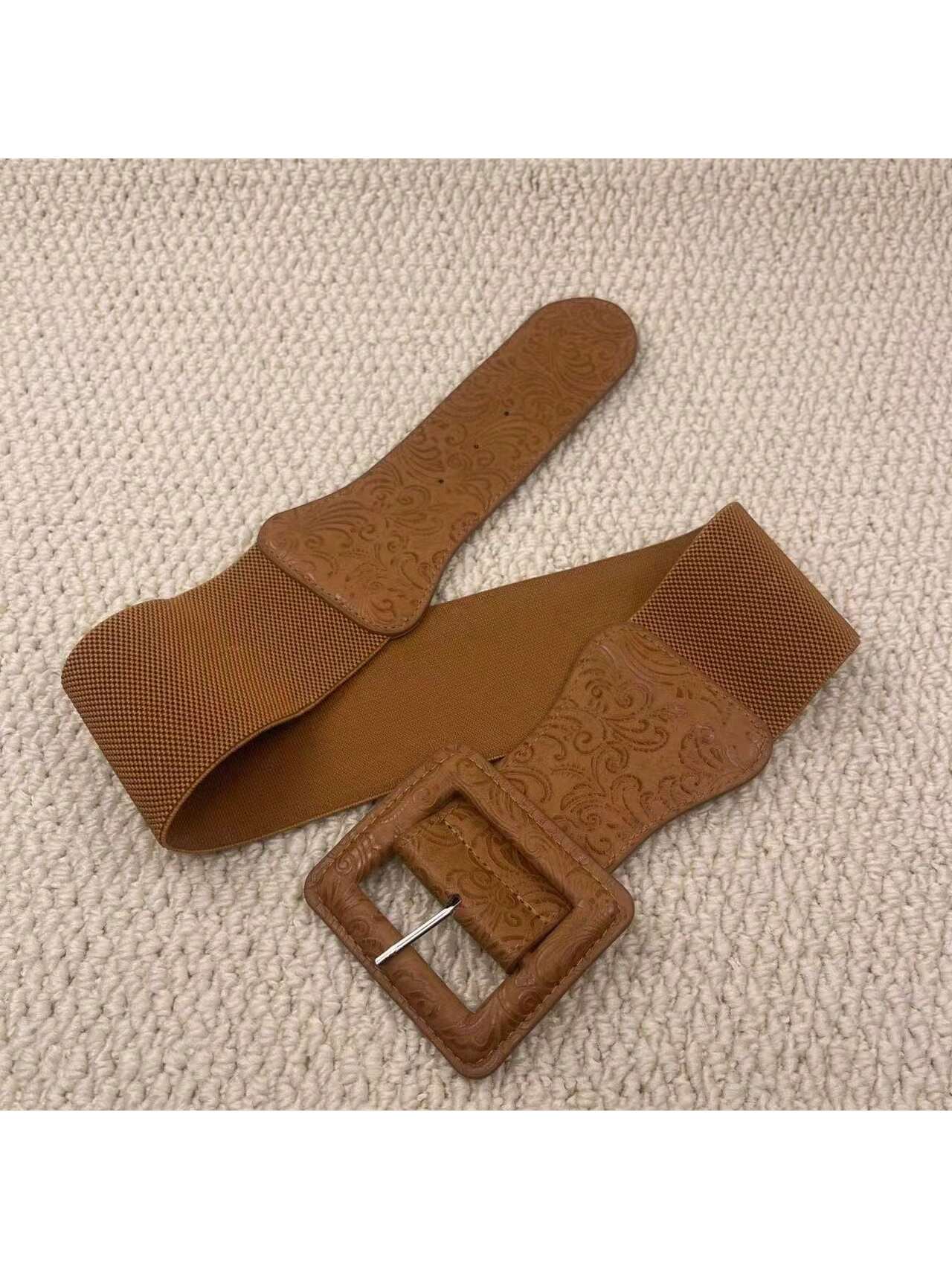 Square Buckle Dress With Belt