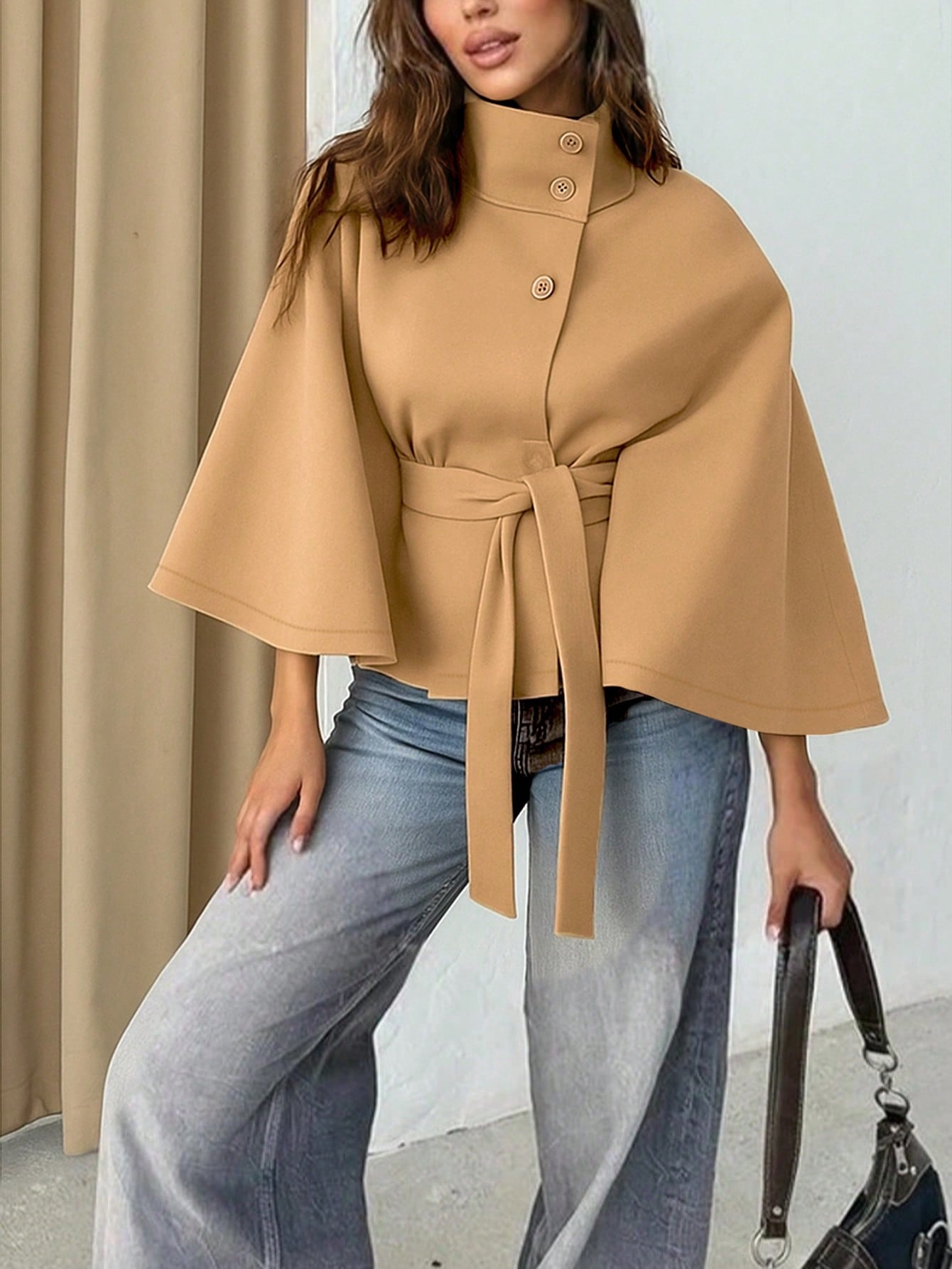 Women’s Tie Waist Woolen Cloak