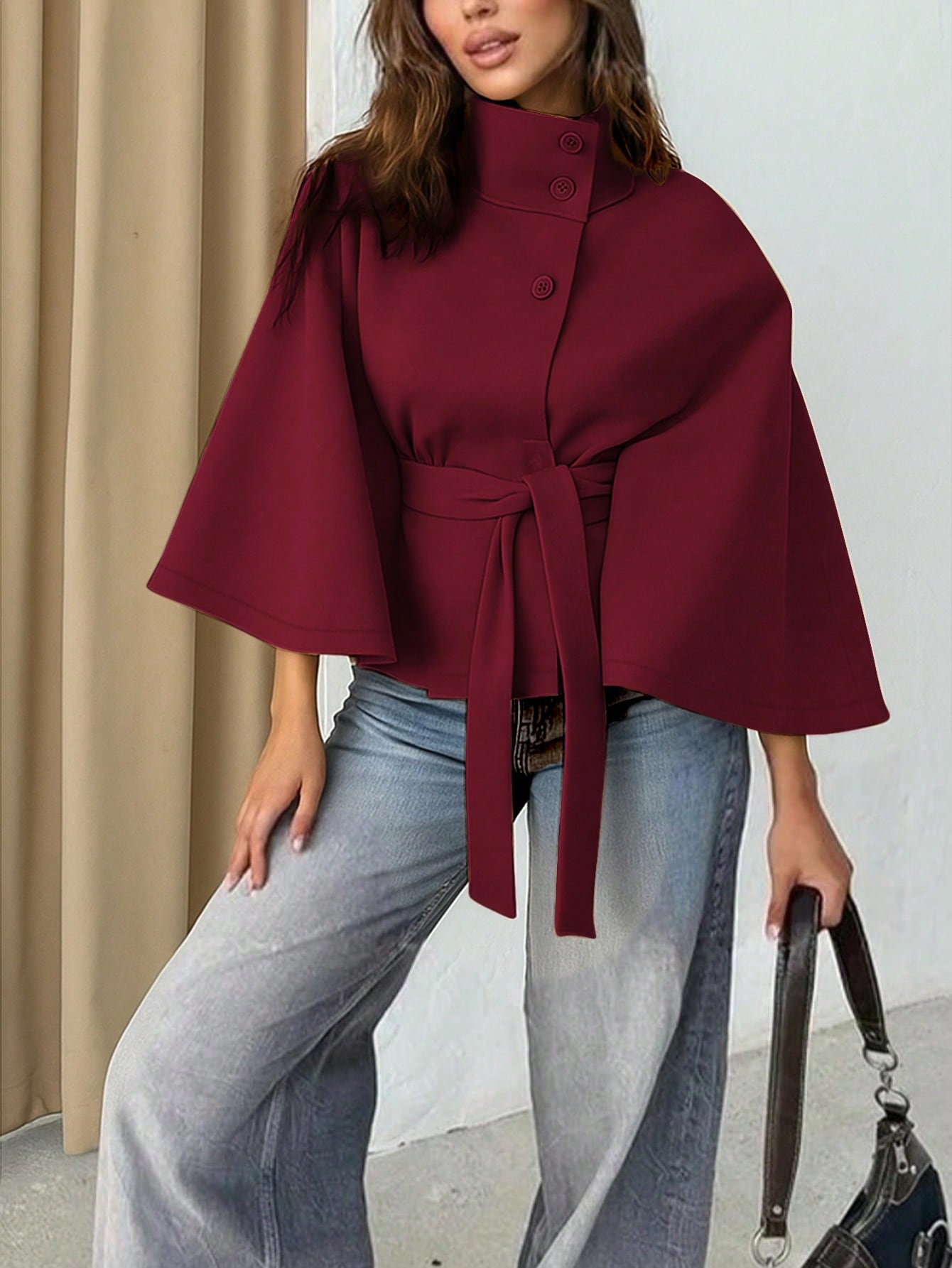 Women’s Tie Waist Woolen Cloak