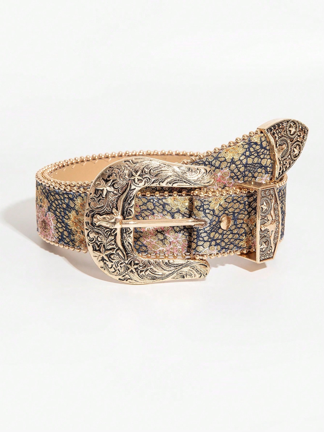 Multicolor Flower Embossed Belt