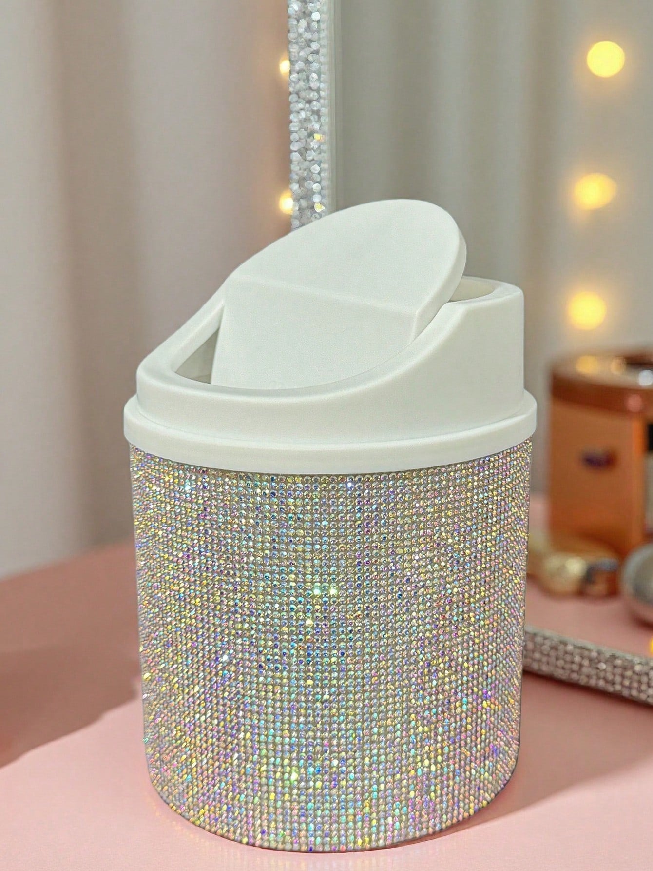 Rhinestone Rotating Makeup Trash Can