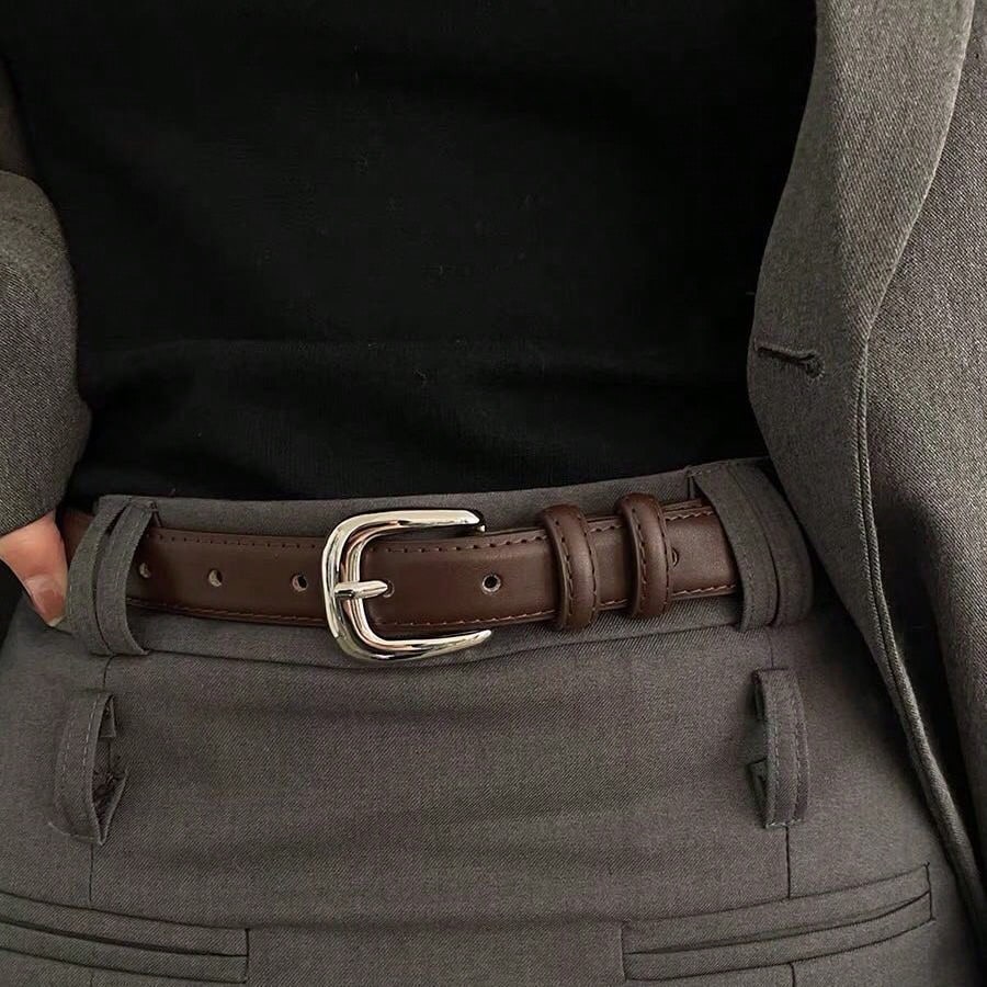 Women's Silver Buckle Leather Belt