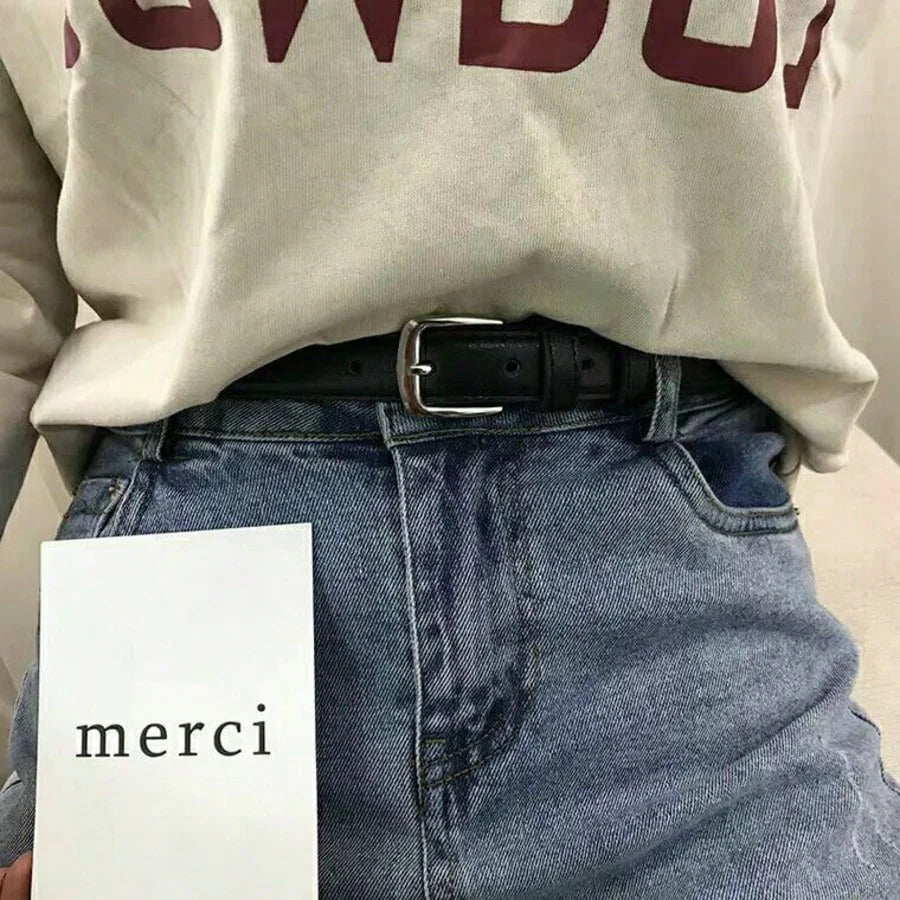 Women's Silver Buckle Leather Belt