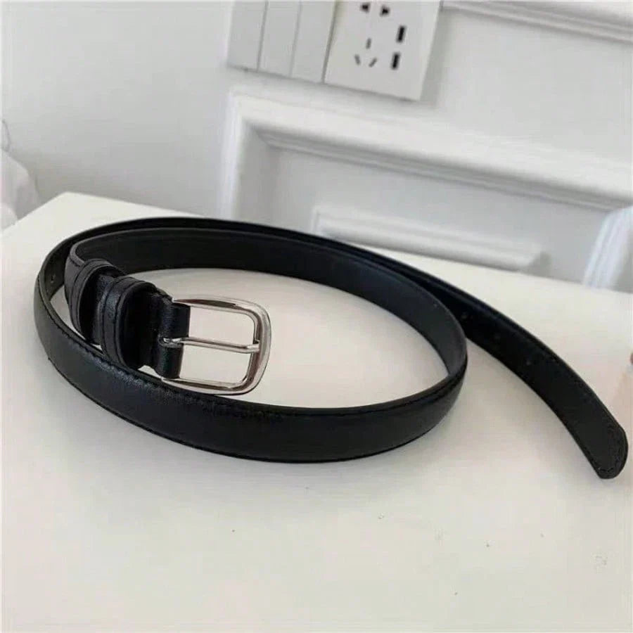 Women's Silver Buckle Leather Belt