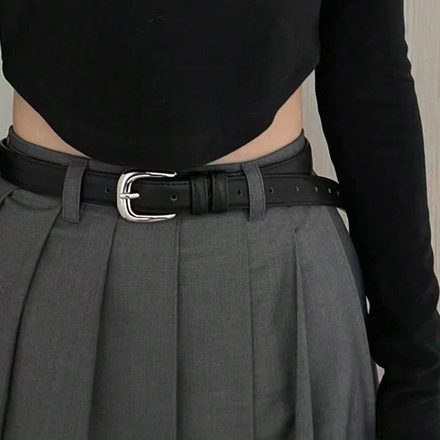 Women's Silver Buckle Leather Belt