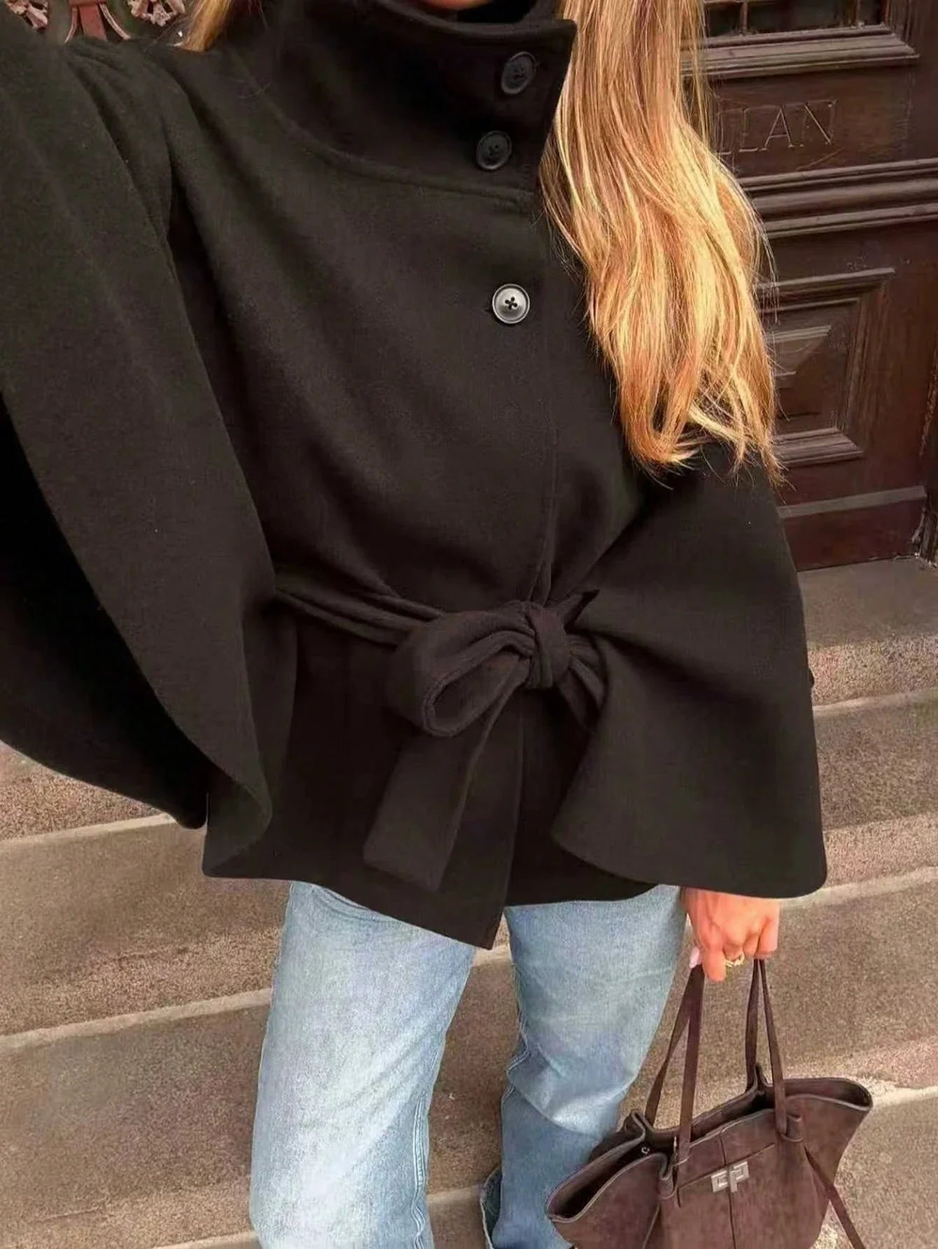 Women’s Tie Waist Woolen Cloak