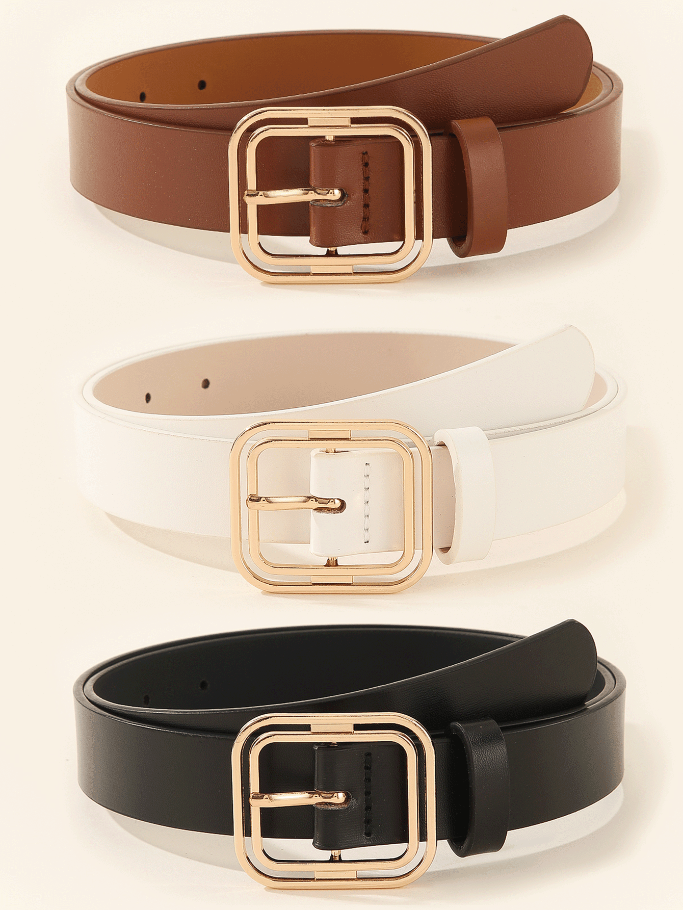 3PCS Gold Square Buckle Belts