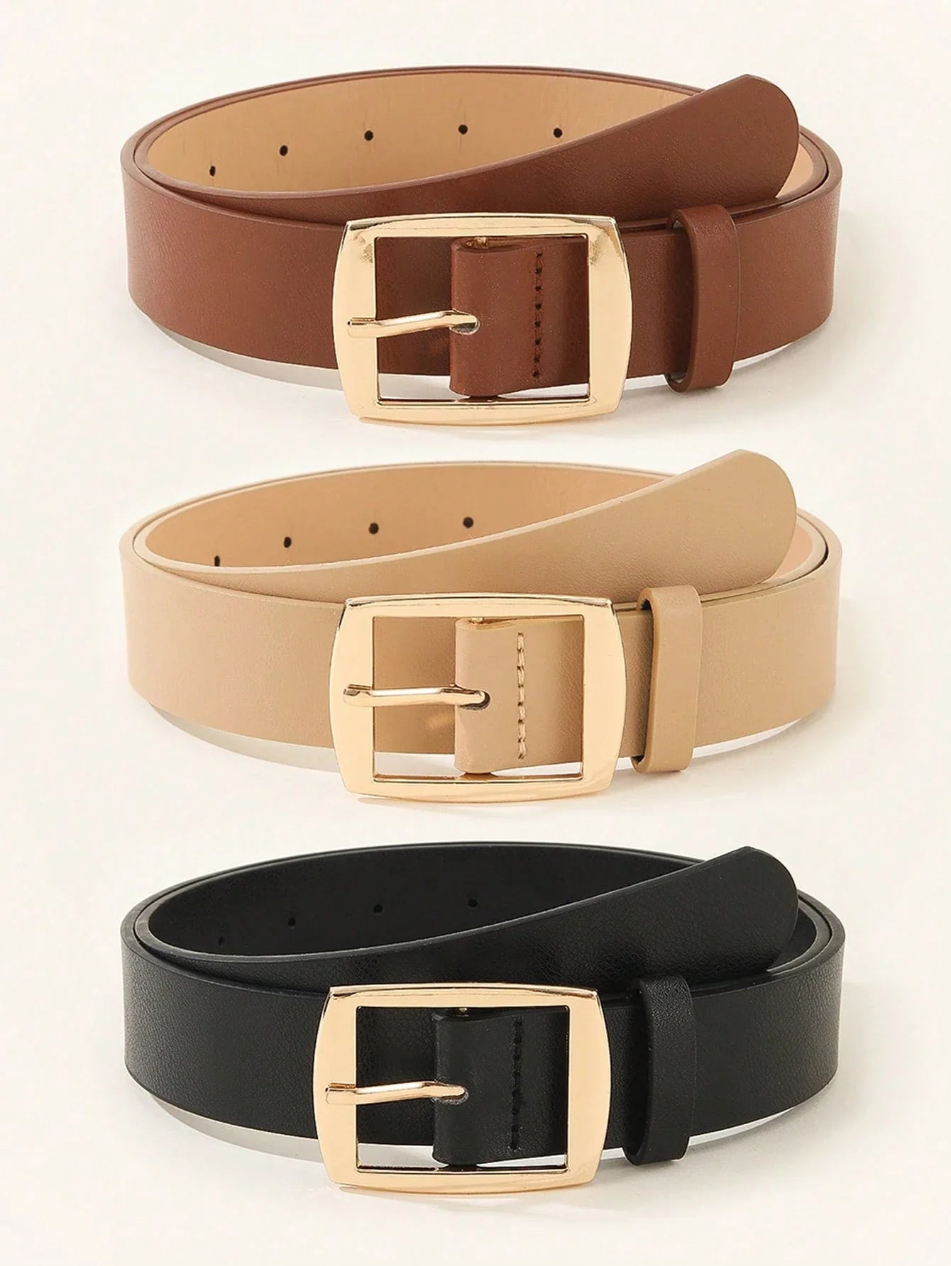 3PCS Shiny Buckle PU Belts