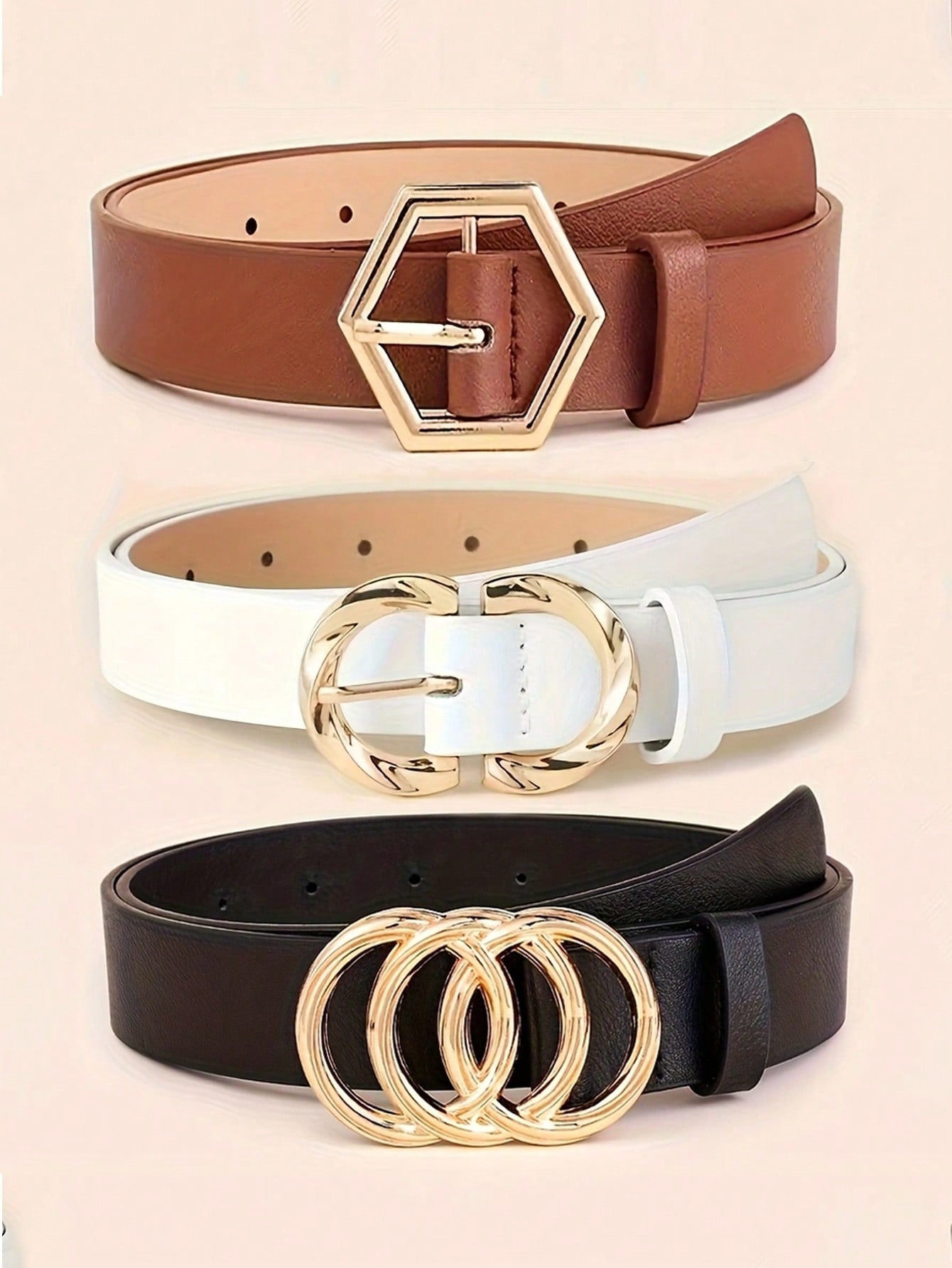 3PCS Shiny Buckle PU Belts