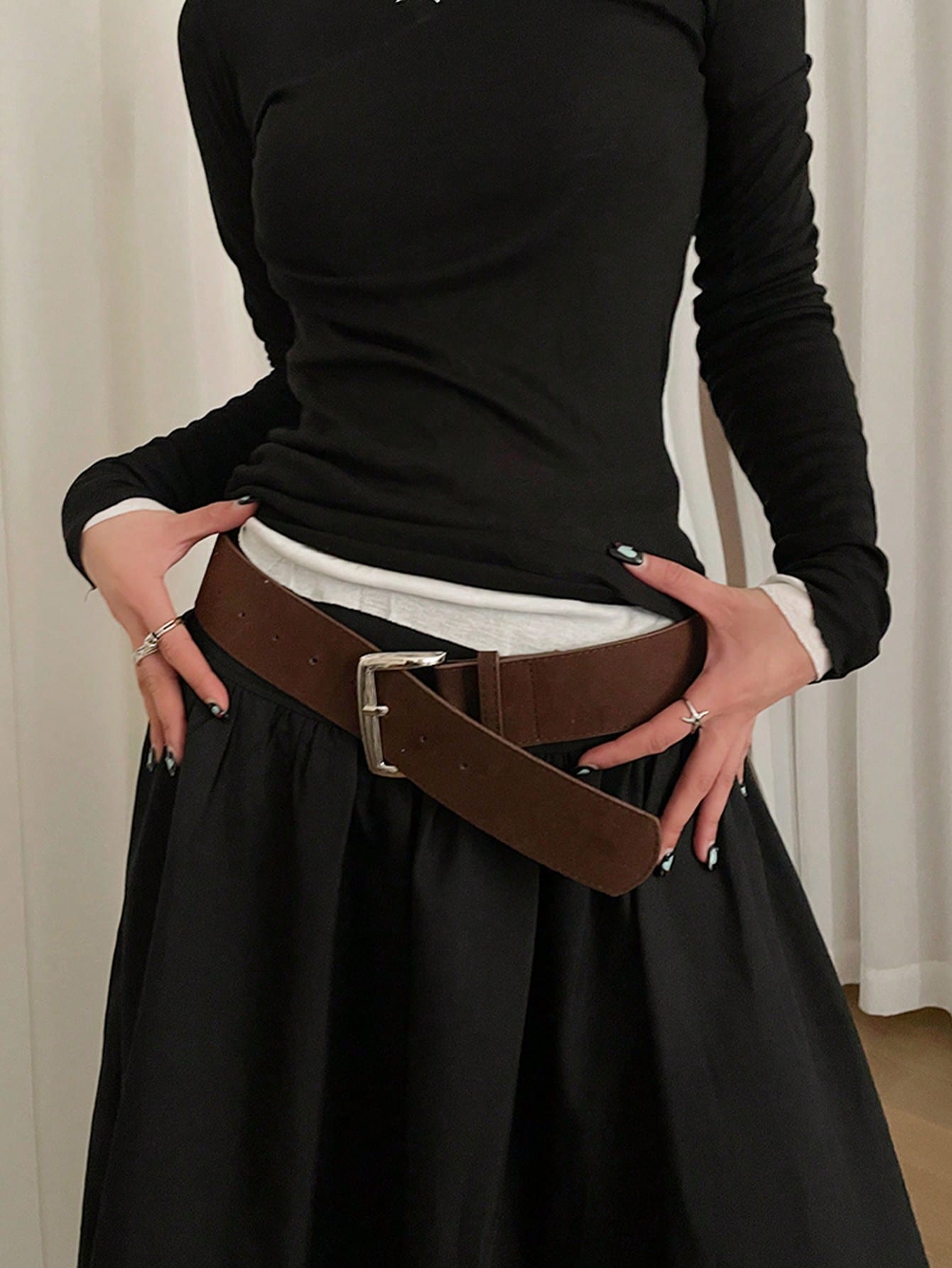 Coffee PU D-Buckle Waist Belt